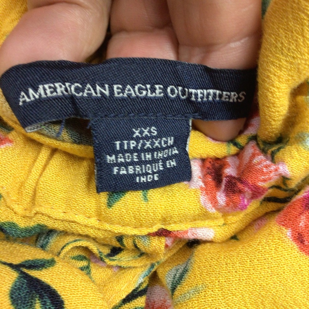 American Eagle Floral‎ Shorts High Waist Paper Bag Waist Yellow XXS - Picture 7 of 10